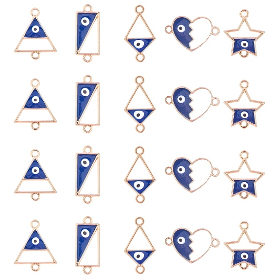 Alloy Enamel Links, with Evil Eye, Light Gold, Rectangle & Heart & Triangle & Star & Rhombus