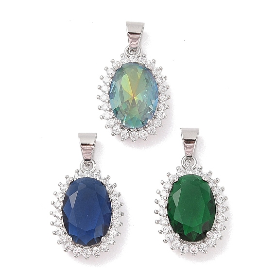 Латунные микро проложить кубического циркония подвески, овальные, платина