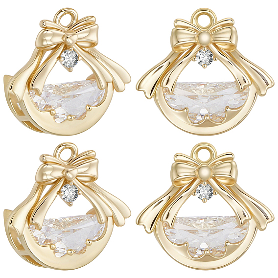 6 кулоны из латуни с прозрачным кубическим цирконием, бантом