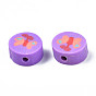 Handmade Polymer Clay Beads, Flat Round with Butterfly