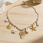 Verano oceánico 304 Collar babero con múltiples colgantes de estrella de mar y tortuga de acero inoxidable y concha marina natural para mujer, blanco floral