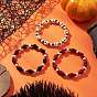 3Pcs 3 Colors Synthetic Turquoise & Glass Seed Beads Bracelets, Stretch Bracelets for Men Women, Skull