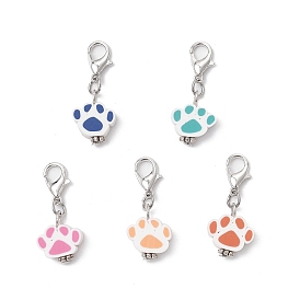 Подвесные украшения из полимерной глины и бусин в тибетском стиле ручной работы, отпечаток лапы, с цинковым сплавом застежками омаров коготь