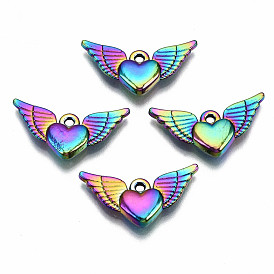 Colgantes de aleación de color arcoíris, sin plomo y cadmio, corazón con alas