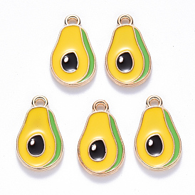 Alloy Enamel Charms, Pear, Yellow, Light Gold