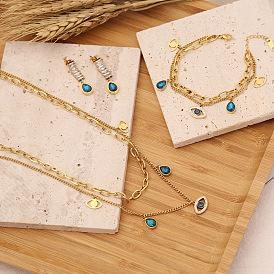 Eye-catching Blue Water Drop Collarbone Necklace Set with Eye Pendant - N974