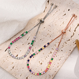 Colorful Crystal 14k Gold Bracelet with Brass Pull Chain and Cubic Zirconia Stones