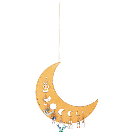 Wood Earring Displays, with Iron Cable Chain, Moon