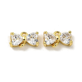 Brass Clear Cubic Zirconia Connector Charms, Bowknot Link