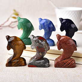 Gemstone Carved Dolphin Figurines, for Home Office Desktop Feng Shui Ornament