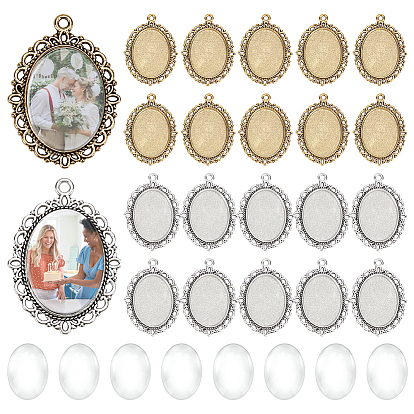 Наборы для изготовления овальных подвесок своими руками, в том числе кабошоны из прозрачного стекла, Сеттинги для кабошонов или кулона, сплав, тибетский стиль 