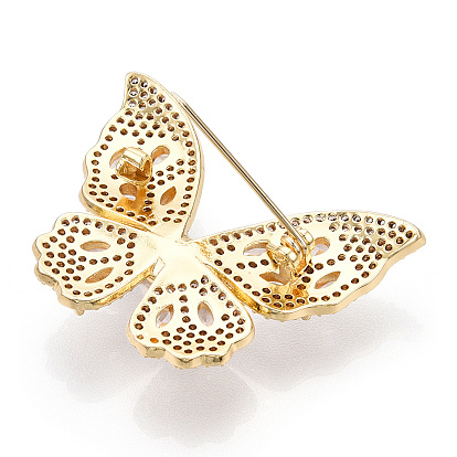 Natural Pearl Butterfly Brooches for Women, Brass Pave Cubic Zirconia Pins