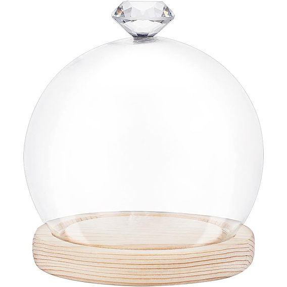 Стеклянный купол, декоративная витрина с ромбовидной ручкой, колокол баночка террариум с деревянной основой