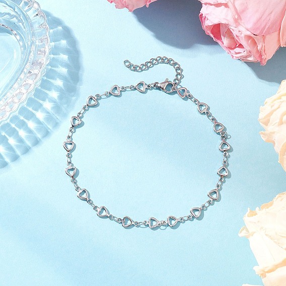 304 женские браслеты на ногу из нержавеющей стали с полыми звеньями в форме сердца, не тускнеет