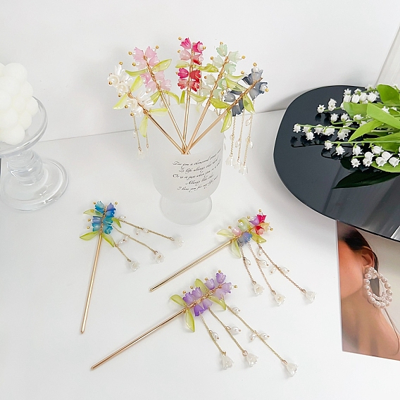 Палочки для волос из сплава когтей, Аксессуары для волос с кисточками «Ландыш» для женщин и девочек
