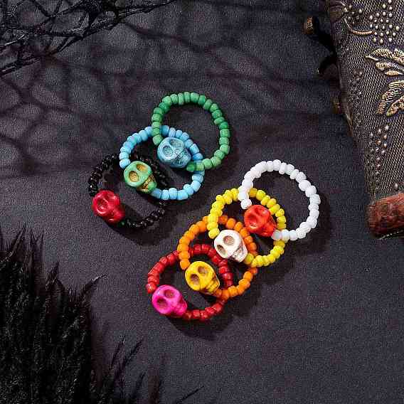 7шт. стеклянные и крашеные синтетические кольца бирюзового цвета для женщин