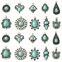 20 шт 10 стили подвески из сплава в тибетском стиле, со смолой, имитирующей бирюзу, подвеска цветок/капля/ромб