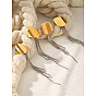 Two Tone 304 Stainless Steel Tassel Stud Earrings for Women, Golden & Stainless Steel Color