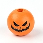 Schima Wood Beads, Round with Expression, Halloween Theme