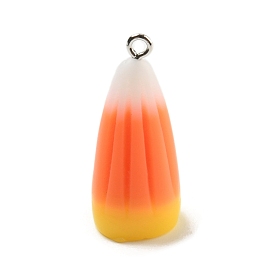 Halloween Opaque Resin Pendants, Candy Corn Charms with Platinum Plated Iron Loops