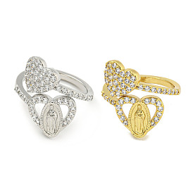 Кольцо-манжета из латуни с микропаве и цирконием в форме сердца и Девы Марии для женщин, без кадмия и без свинца, долговечный