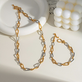 Наборы браслетов и ожерелий из нержавеющей стали с каплевидными звеньями для унисекс