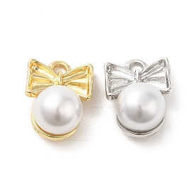 ABS Pearl Pendants, with Rack Plating Alloy Findings, Bowknot
