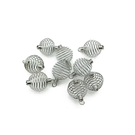 Carbon Steel Spiral Bead Cage Pendants, Hollow Spring Ball Charms