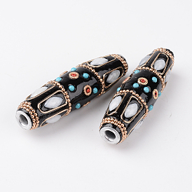 Rice Handmade Indonesia Beads, with Platinum Metal Color Aluminum Cores, 60x16mm, Hole: 4mm
