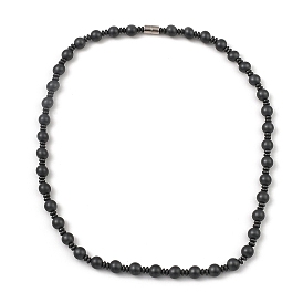 Round Synthetic Non-Magnetic Hematite Beaded Necklaces for Women Men, with Alloy Magnetic Clasp