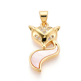 Латунные микропаве прозрачные подвески с фианитом, без кадмия и без свинца, с оболочкой, лиса