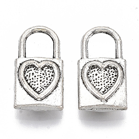Tibetan Style Alloy Charms, for Valentine's Day, Cadmium Free & Lead Free, Lock with Heart