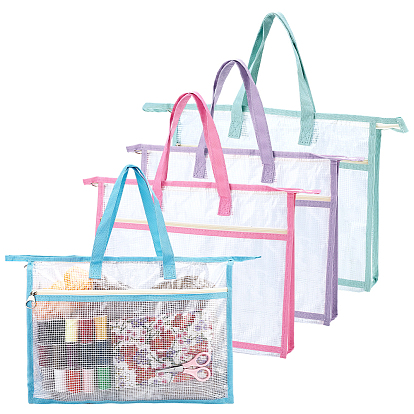 4шт. 4 цвета, двухслойные пластиковые пакеты с застежкой-молнией, с тканевыми ручками, прямоугольные