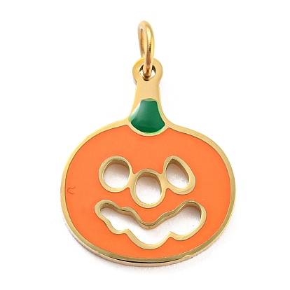 Dijes de acero inoxidable de 304 halloween, con esmalte y anillo de salto, real 14 k chapado en oro, encanto de calabaza