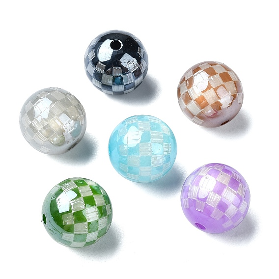 Cmолы европейские шарики, круглые бусины в клетку тартан с большими отверстиями