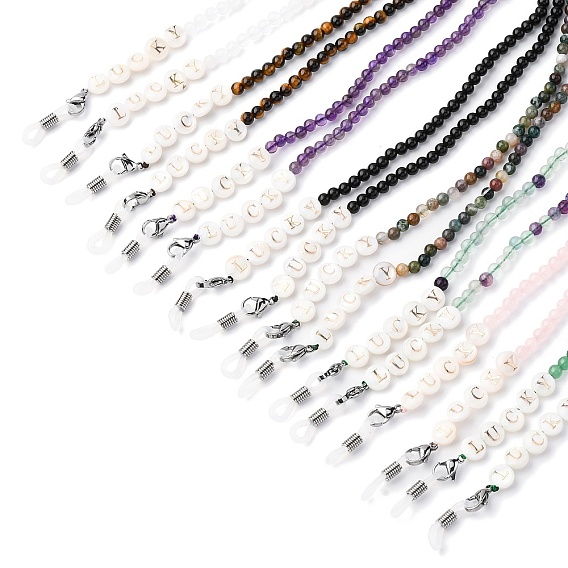 Цепочки для очков, цепочки из натуральных камней ремешок на шею для очков, с резиновыми петлями на концах и фурнитурой из натуральной ракушки и нержавеющей стали