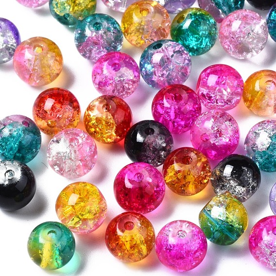 Transparent Crackle Baking Paint Glass Beads, Round