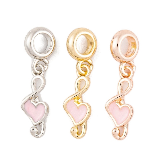 Rack Plating Alloy Pink Enamel European Dangle Charms, Musical Note Large Hole Pendants