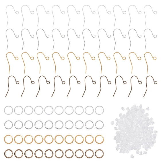 Jewelry Findings, Iron Earring Hooks, Ear Wire, with Jump Rings and Plastic Ear Nuts