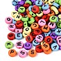 Opaque Acrylic Craft Beads, Flat Round with Letter Pattern