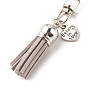 Faux Suede Tassel & Tibetan Style Alloy Pendant Keychain, with Iron Split Key Rings, Heart with Phrase Believe In Love