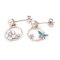 Brass Micro Pave Clear Cubic Zirconia Ear Studs, Asymmetrical Earrings, with Enamel, ABS Plastic Pearl, Ear Nuts and 925 Sterling Silver Pins, Ring, Flower & Butterfly