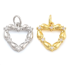 Rack Plating Brass & Cubic Zirconia Pendants, Cadmium Free & Lead Free, Long-Lasting Plated, Heart, with Jump Ring