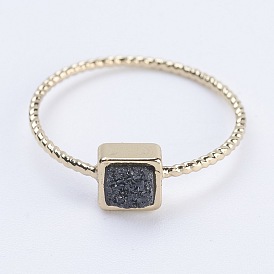 Natural Druzy Agate Finger Rings, with Brass Findings, Square, Size 7