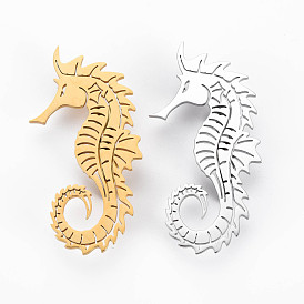 Sea Horse Brooch, 201 Stainless Steel Animal Lapel Pin for Backpack Clothes, Nickel Free & Lead Free