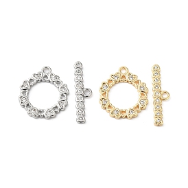 Brass Pave Clear Cubic Zirconia Toggle Clasps, Heart