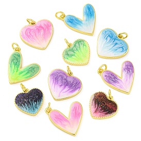 Латунь эмаль подвески, без кадмия и без свинца, с блестками и кольцом для прыжков, долговечный, реальный 18 k позолоченный, шарма сердца