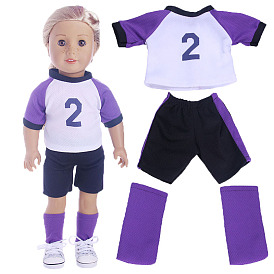 Cloth Doll Football Sport Outfits, Casual Wear Clothes Set, for 18 inch Girl Doll Dressing Accessories