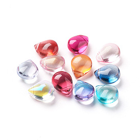 Electroplate Transparent Glass Beads, Dyed & Heated, or with Glitter Powder, Teardrop