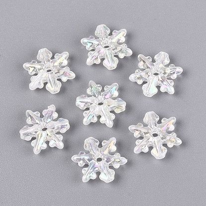 Transparent Plastic Beads, Snowflake, AB Color Plated